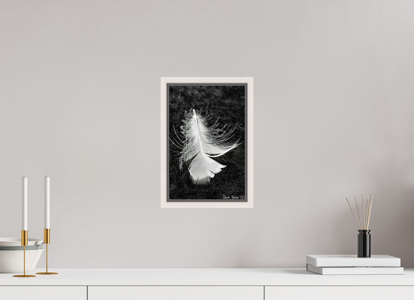 8 x 12″, Floater Frame Maple White Feather On Ice