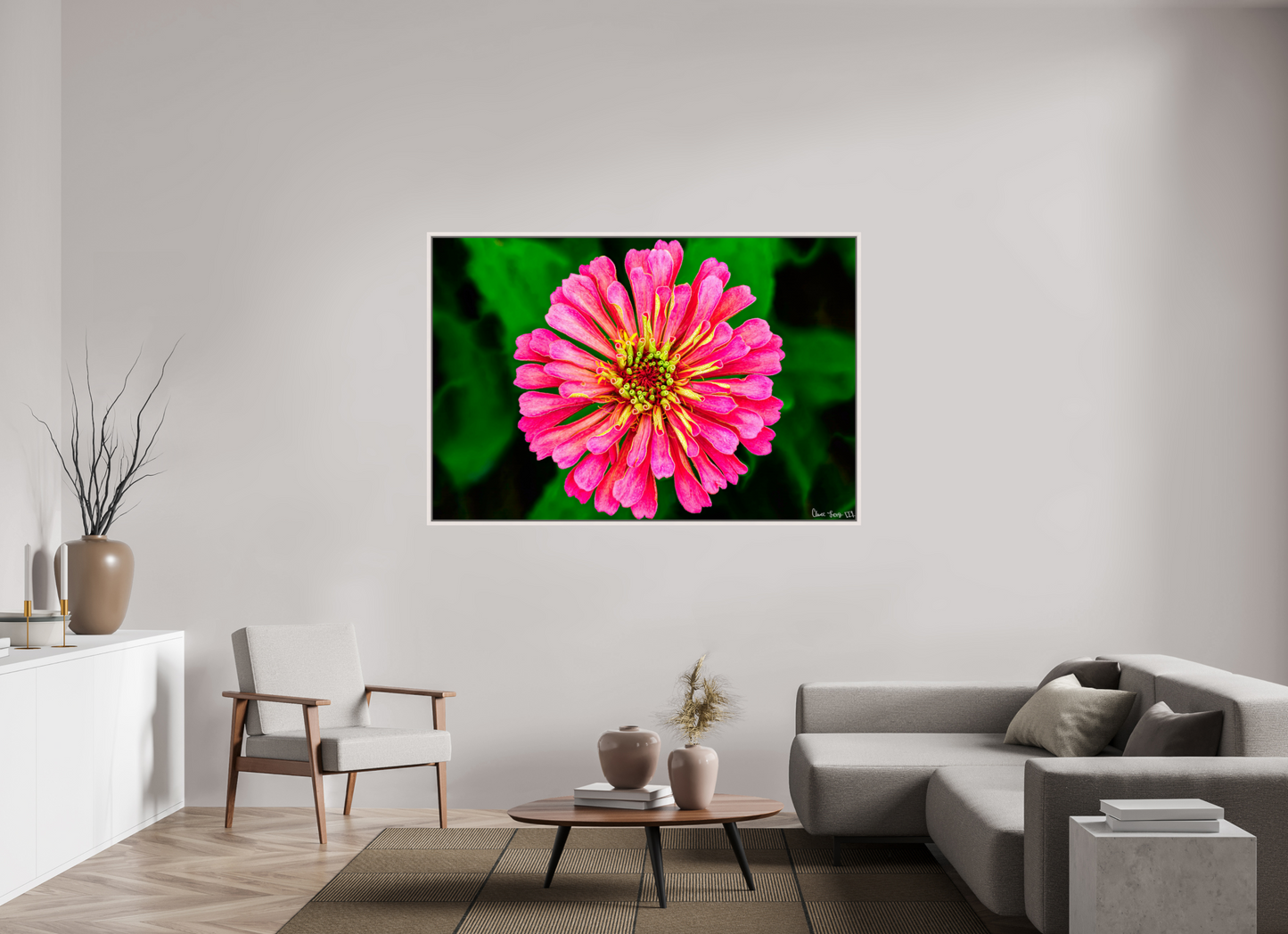 66 x 44″, Floater Frame Maple White Peach Summer