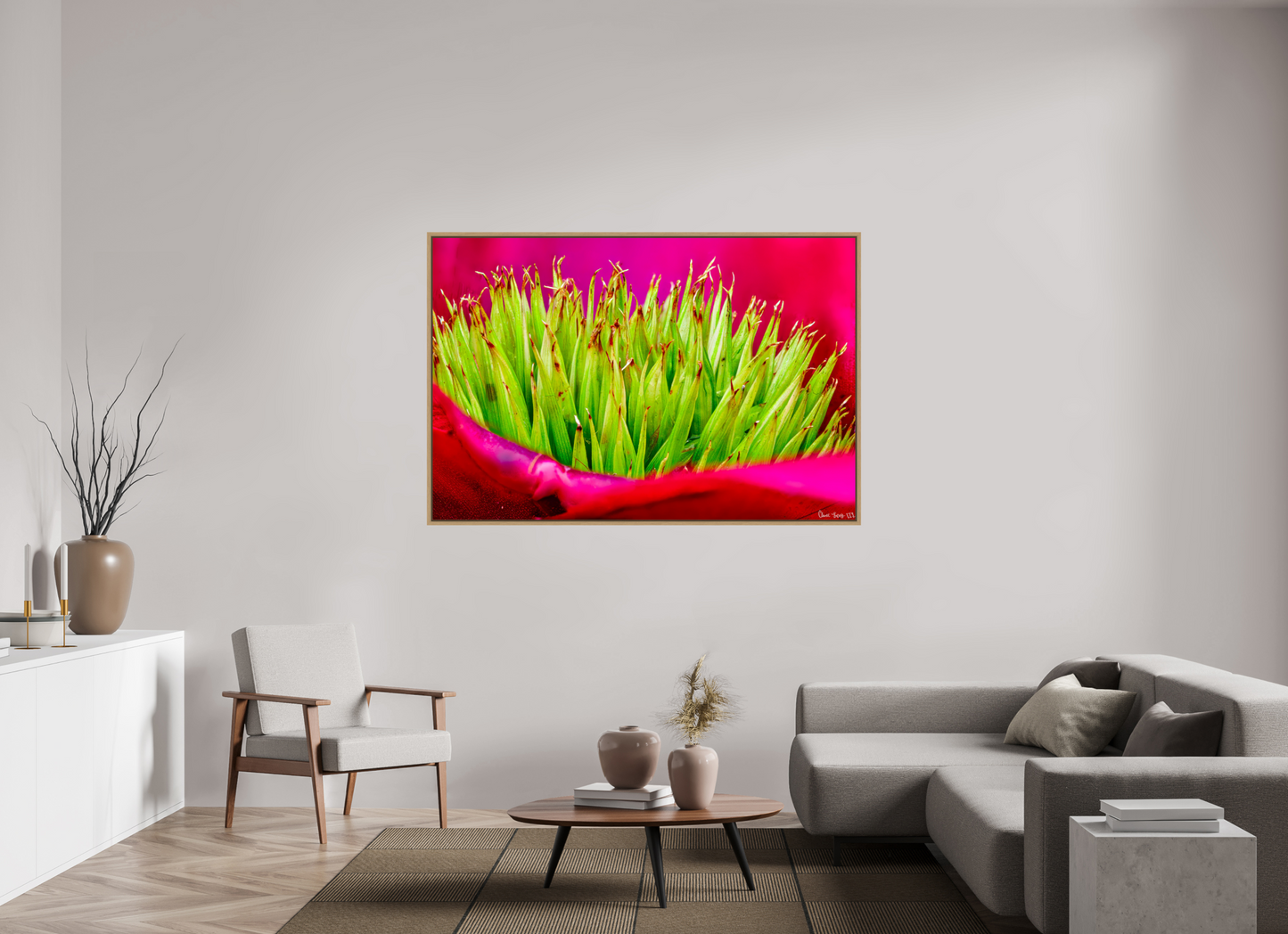 66 x 44″, Floater Frame Natural Oak Spiked