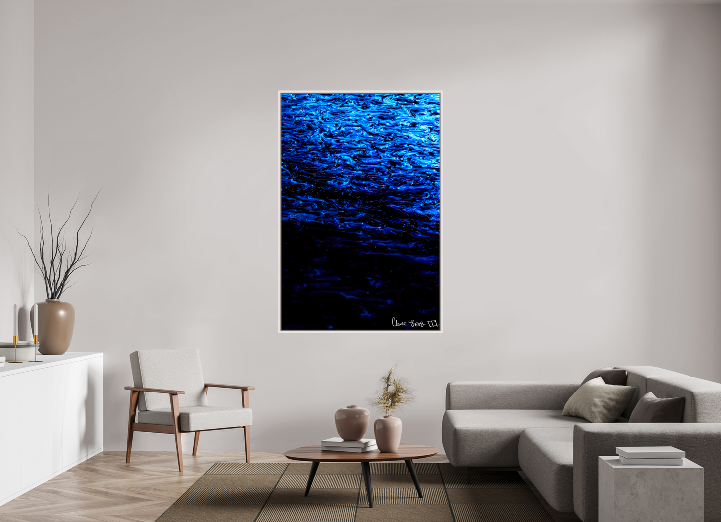 44 x 66″, Floater Frame Maple White Submergence