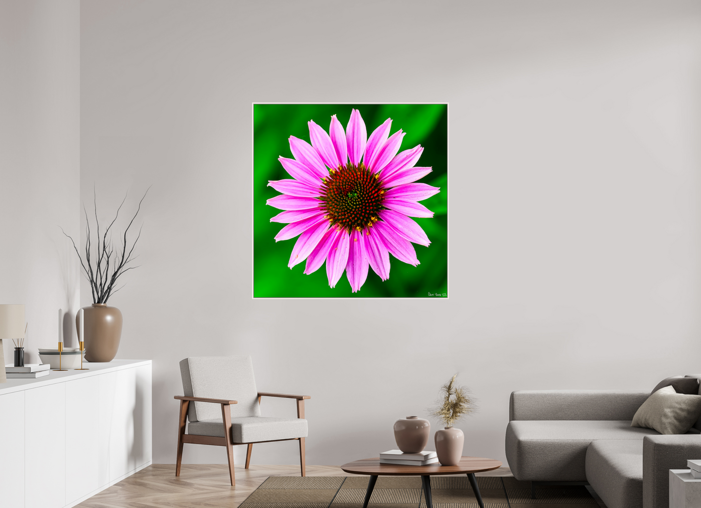 45 x 45″, Floater Frame Maple White Icosidigon