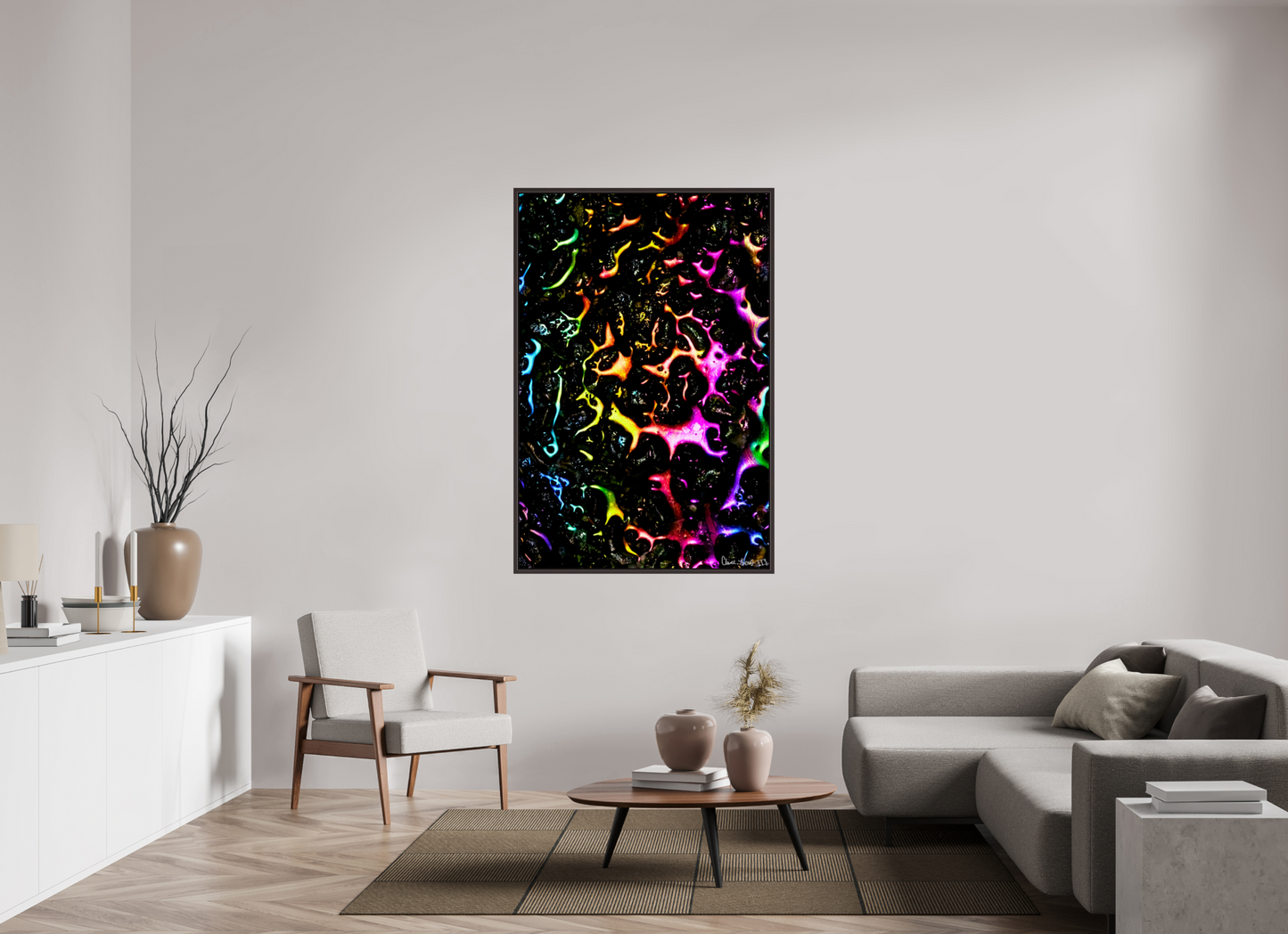 40 x 60″, Floater Frame Alder Brown Petroleum Rainbow