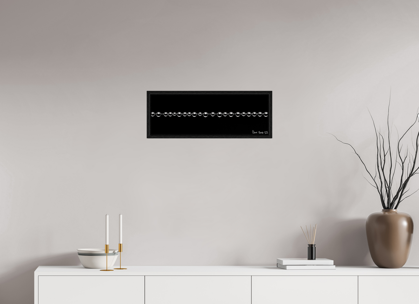 24 x 8″, Floater Frame Black Oak Orbed Symmetry