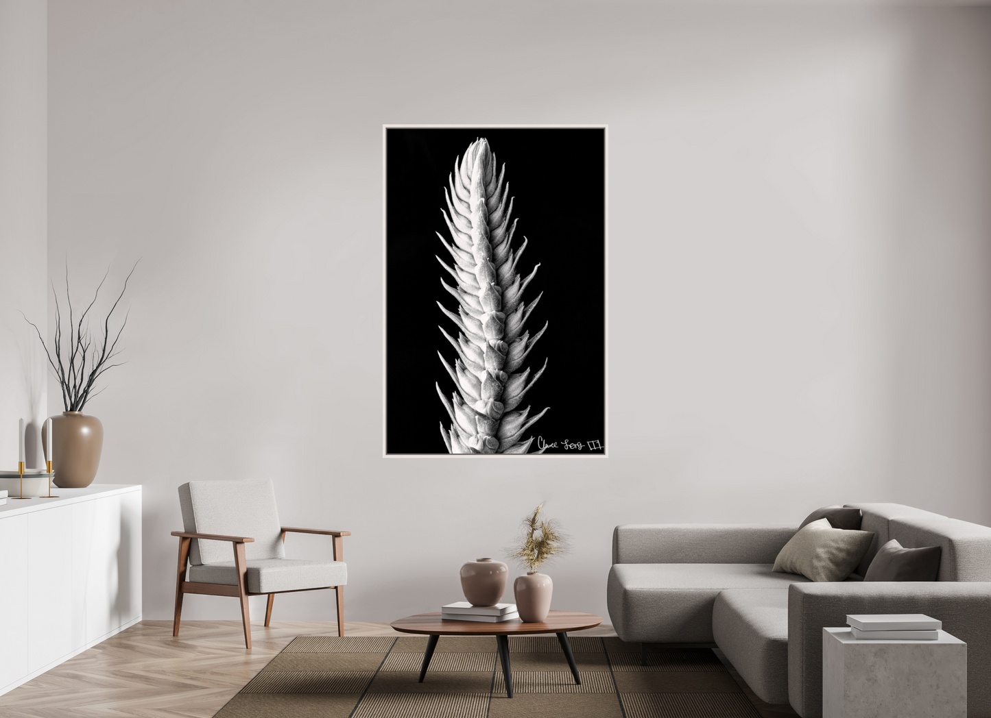 44 x 66″, Floater Frame Maple White Vertebrae