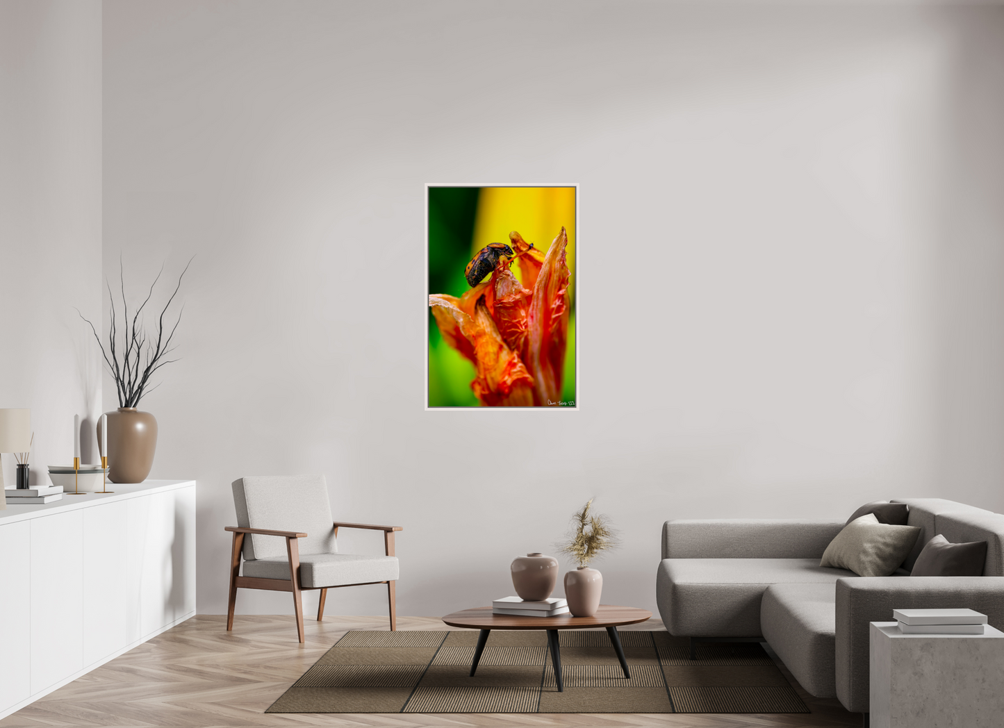 30 x 45″, Floater Frame Maple White Perched Grave