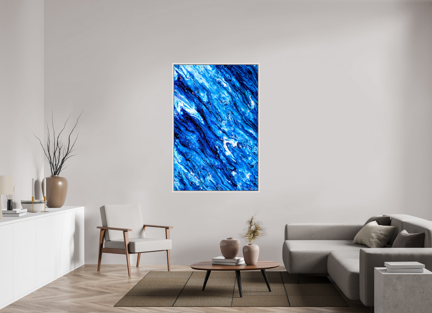 40 x 60″, Floater Frame Maple White Tilted Waves