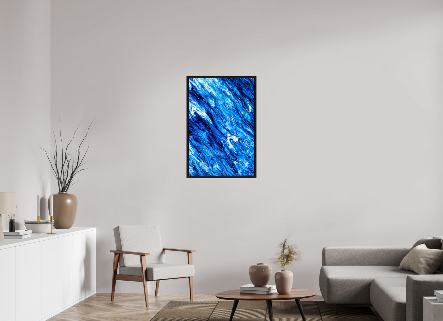 24 x 36″, Floater Frame Black Oak Tilted Waves