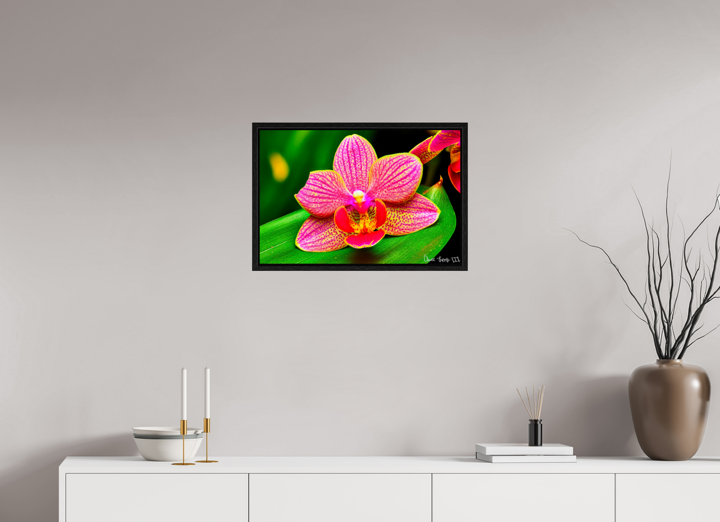 24 x 16″, Floater Frame Black Oak Vigorous Orchid