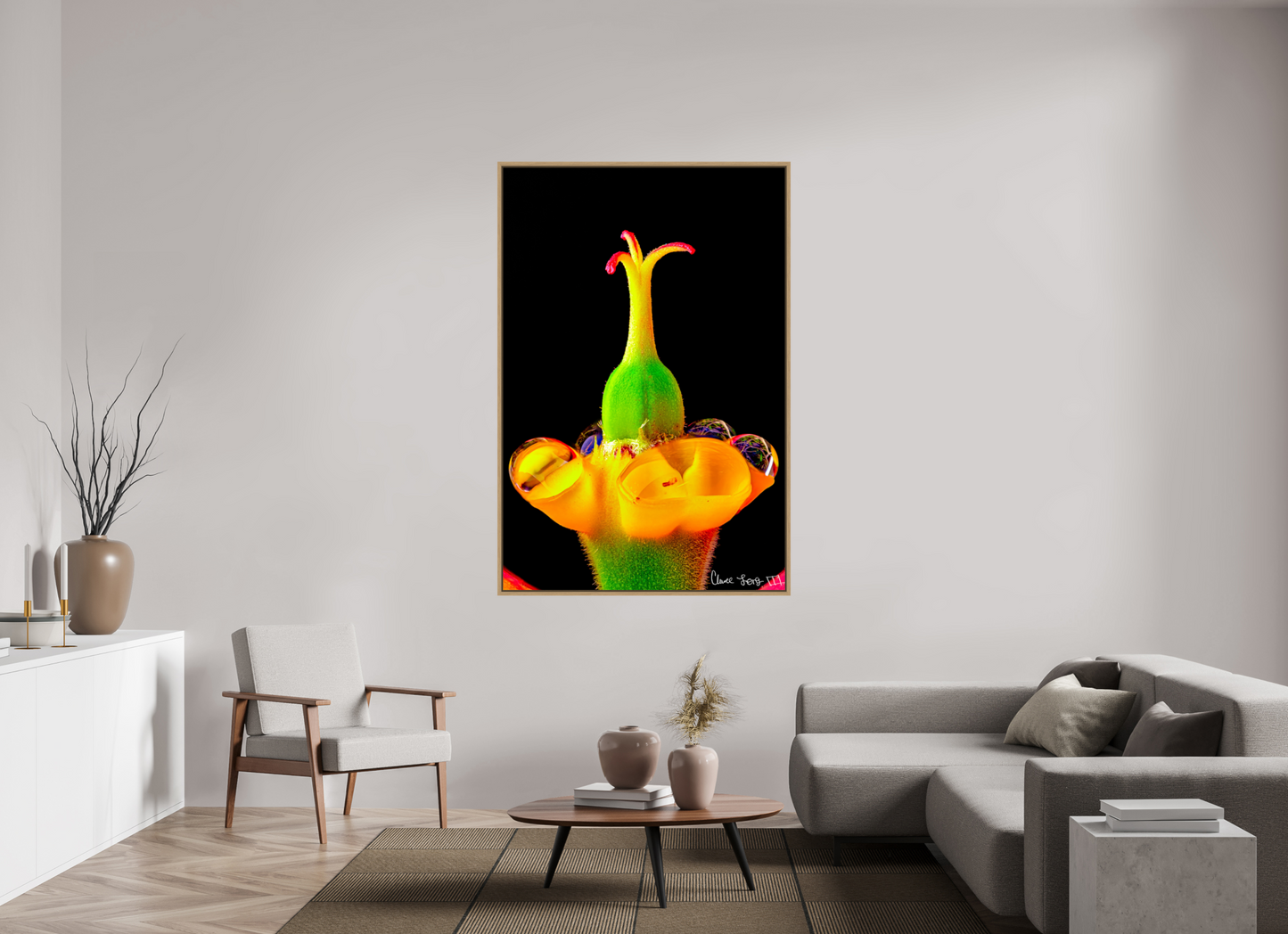 44 x 66″, Floater Frame Natural Oak Bubble Fountain