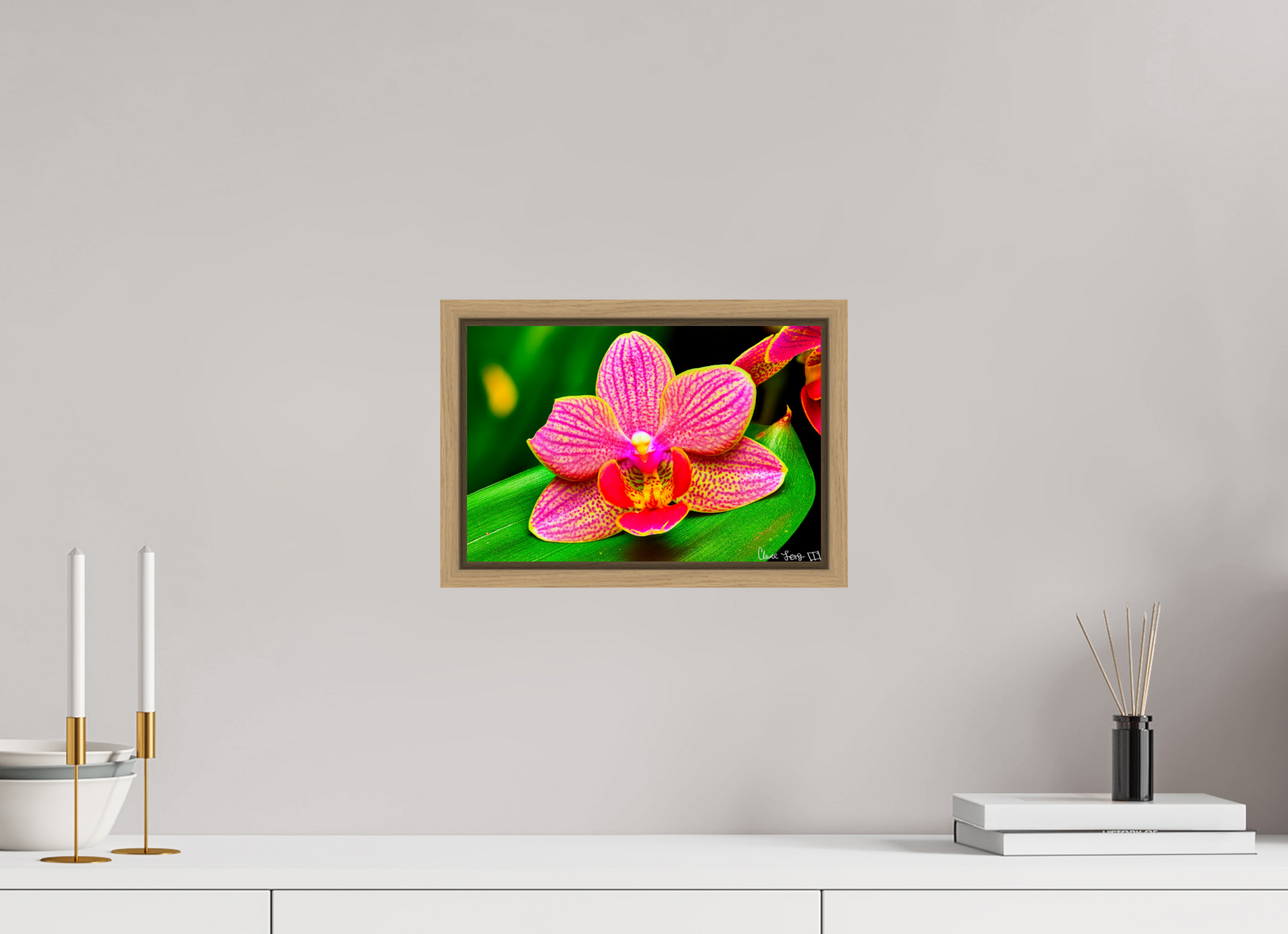 12 x 8″, Floater Frame Natural Oak Vigorous Orchid