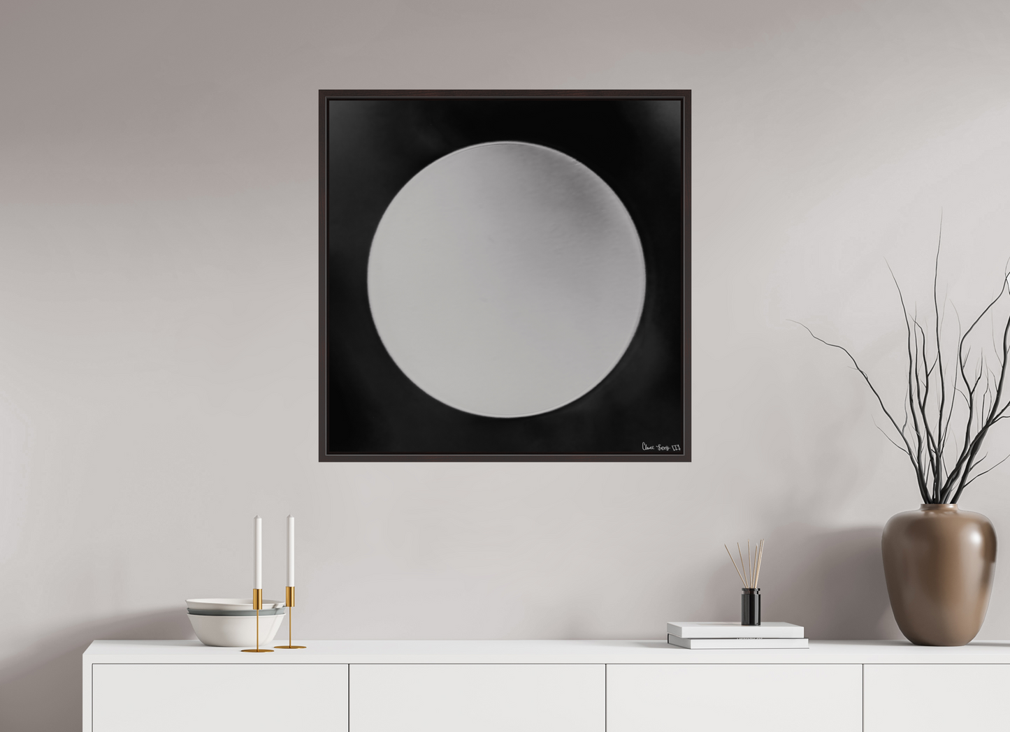 30 x 30″, Floater Frame Alder Brown Lycan’s Moon