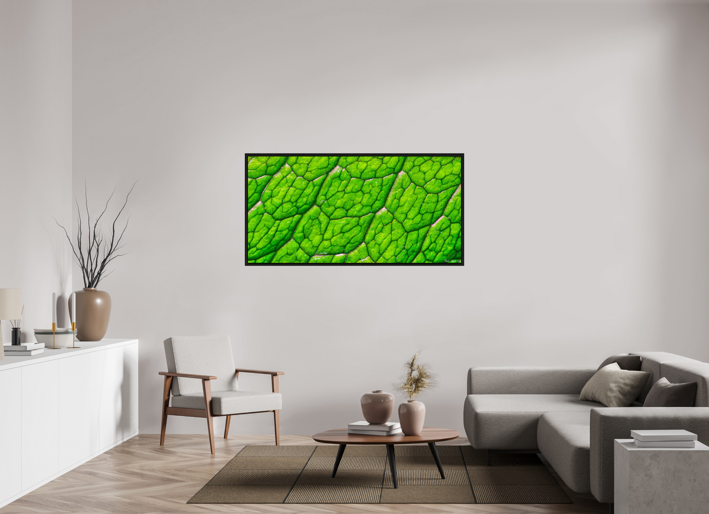 62 x 31″, Floater Frame Black Oak Uniformed Venation
