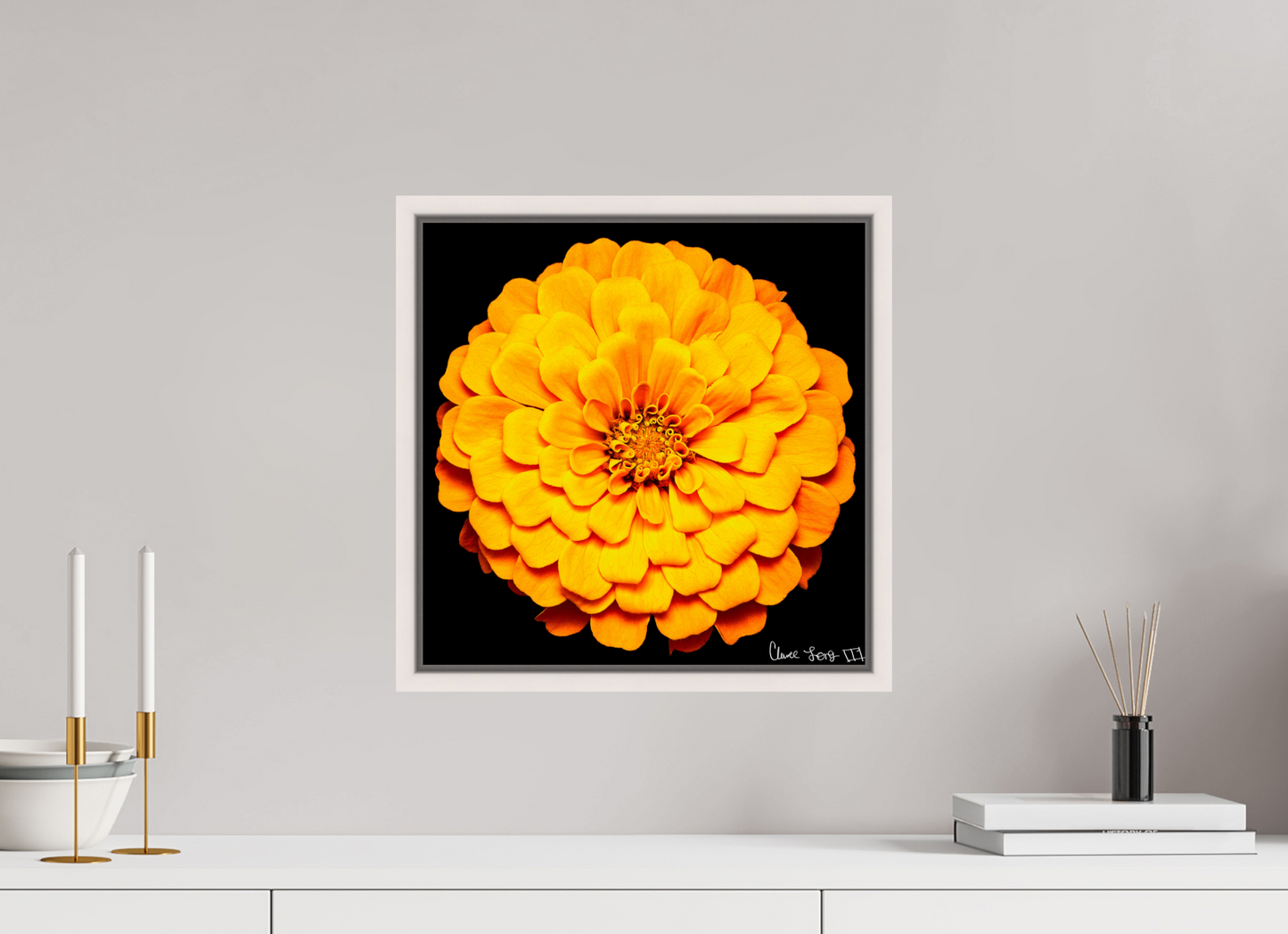 15 x 15″, Floater Frame Maple White Midnight Sun