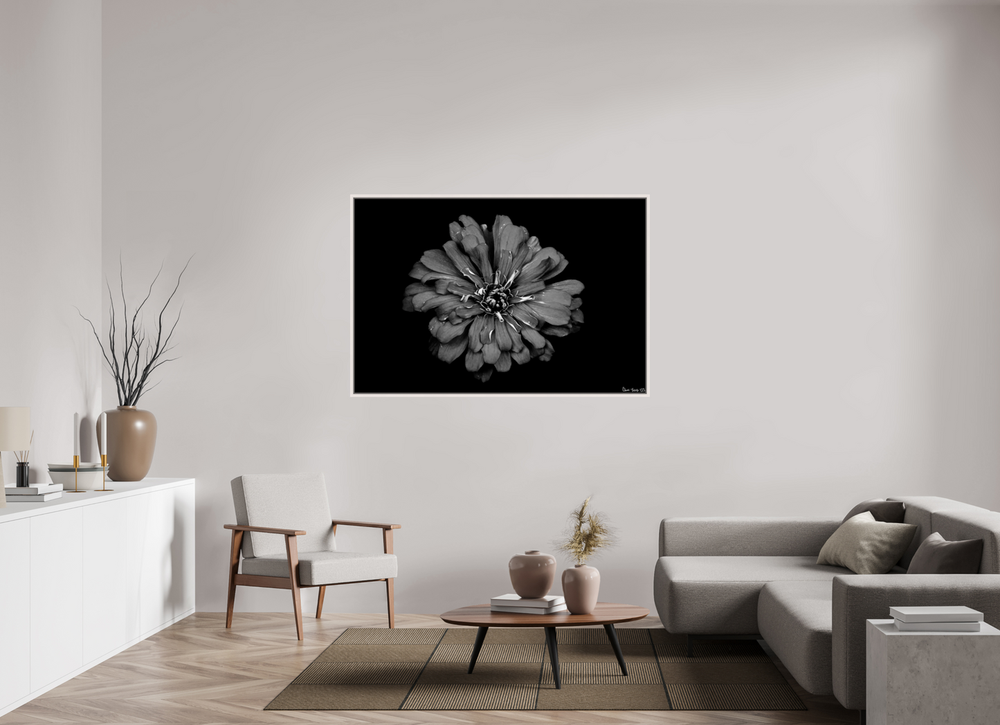 60 x 40″, Floater Frame Maple White Carbon Zinnia