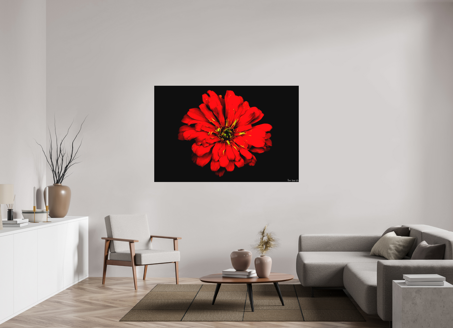 66 x 44″, Matte Metal Zinnia of Fire