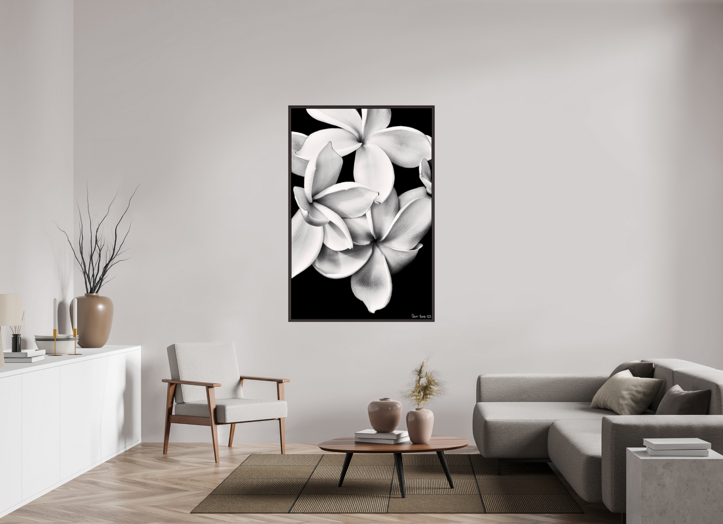 40 x 60″, Floater Frame Alder Brown Floral Abyss