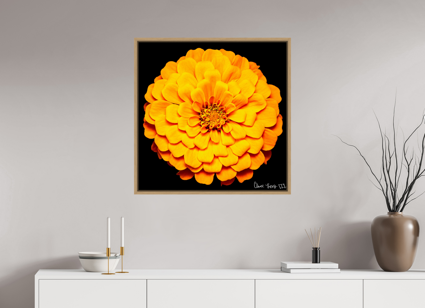 30 x 30″, Floater Frame Natural Oak Midnight Sun