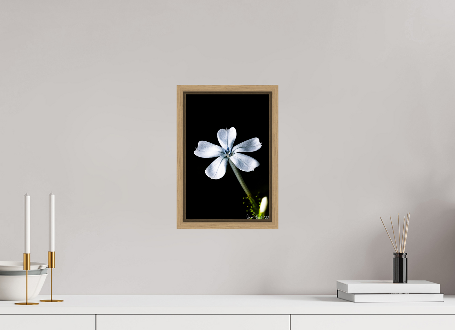 8 x 12″, Floater Frame Natural Oak Silver Petals