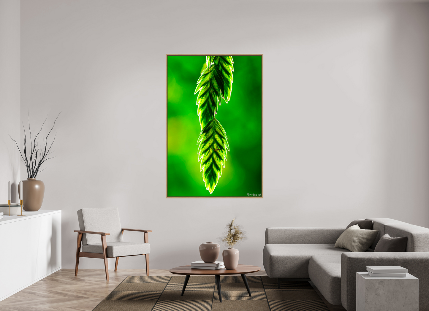 44 x 66″, Floater Frame Natural Oak Harmonic Trinity