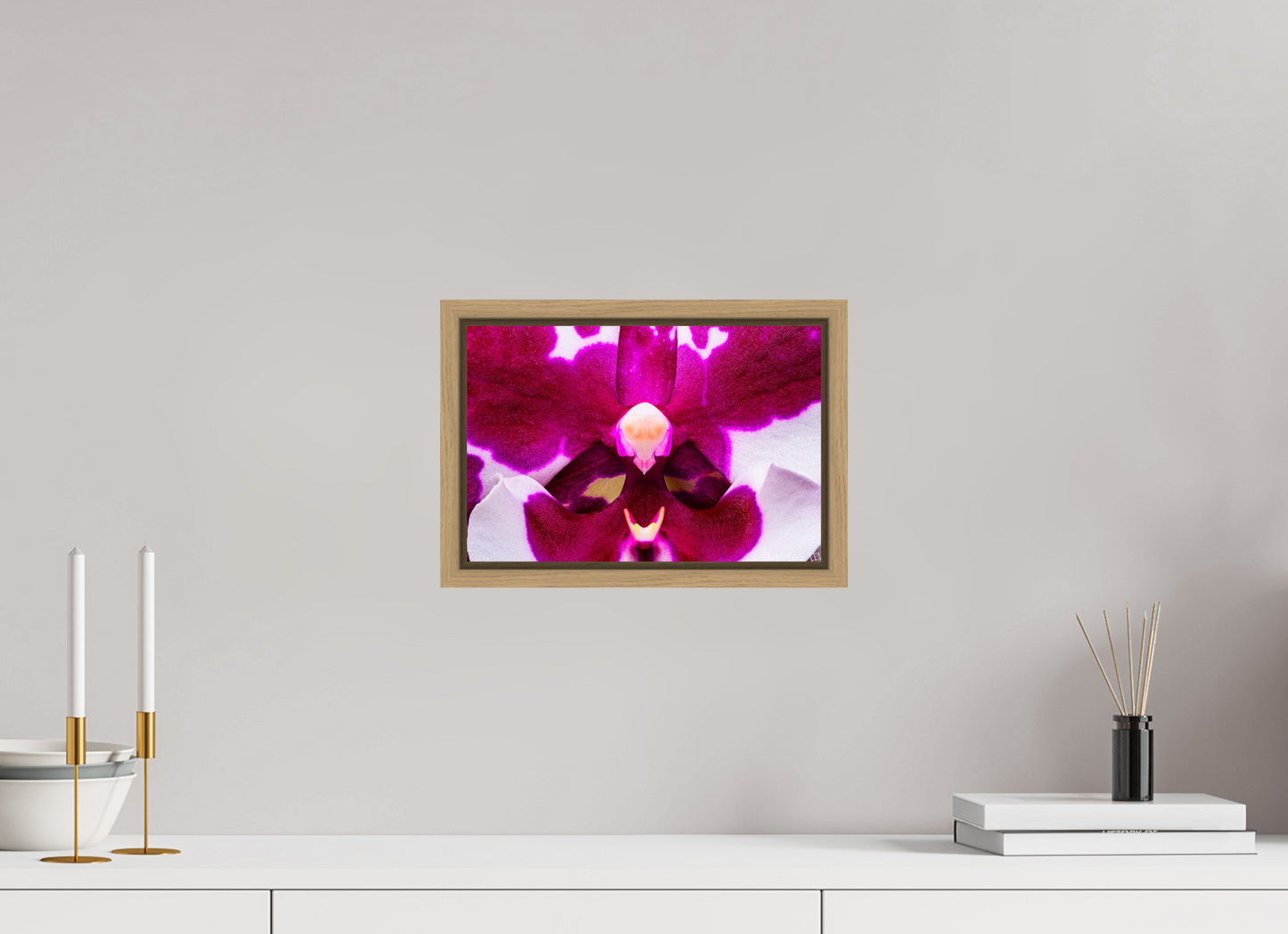12 x 8″, Floater Frame Natural Oak Droid Orchid