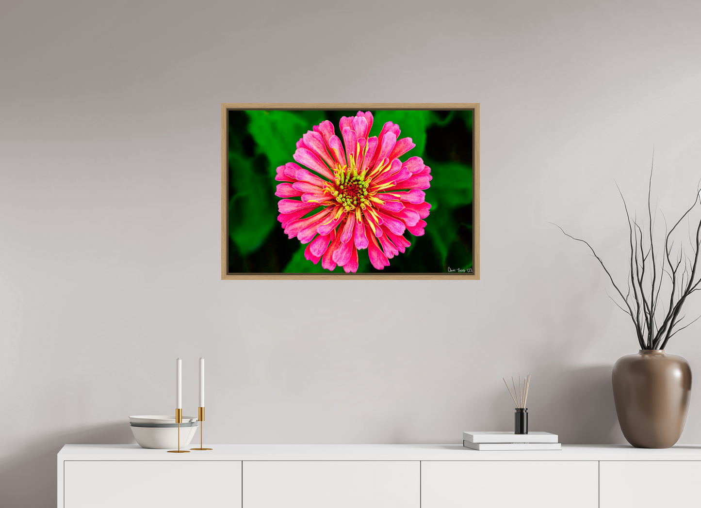 30 x 20″, Floater Frame Natural Oak Peach Summer