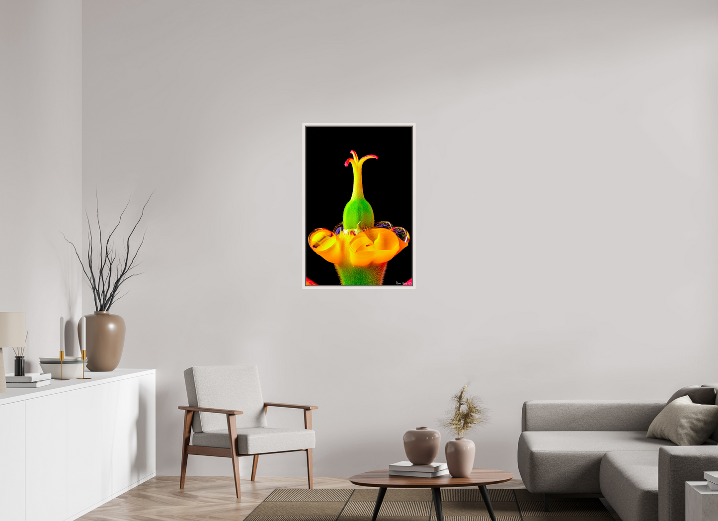 24 x 36″, Floater Frame Maple White Bubble Fountain
