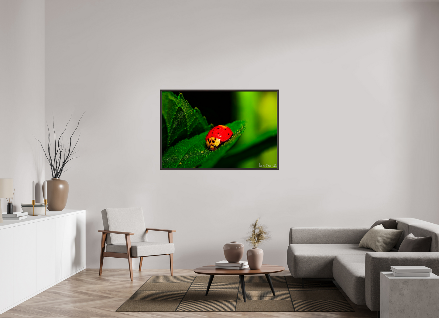 54 x 36″, Floater Frame Alder Brown Our Lady Bird