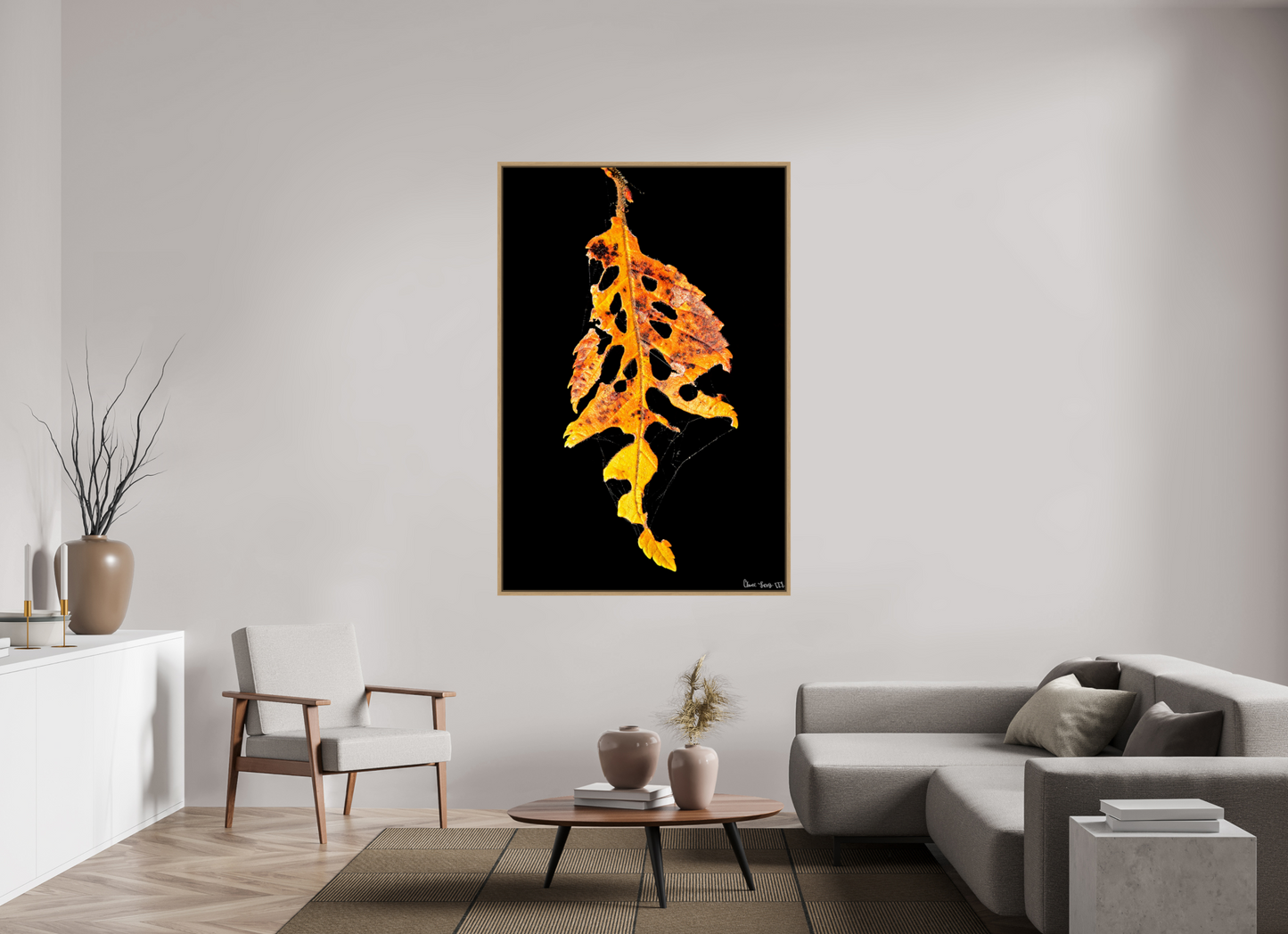 44 x 66″, Floater Frame Natural Oak Autumn's Vengeance