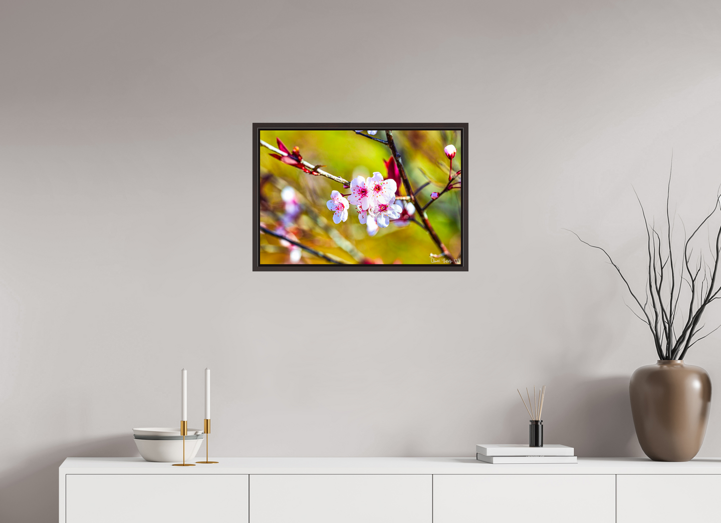 24 x 16″, Floater Frame Alder Brown Cherry Blossom