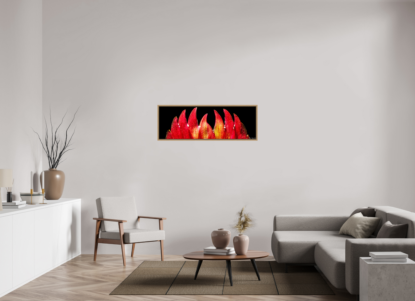 48 x 16″, Floater Frame Natural Oak Flaming Sword