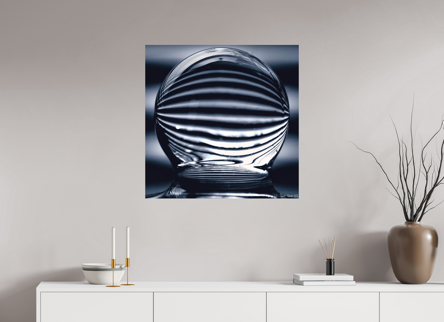 30 x 30″, Glossy Metal Orb of Light