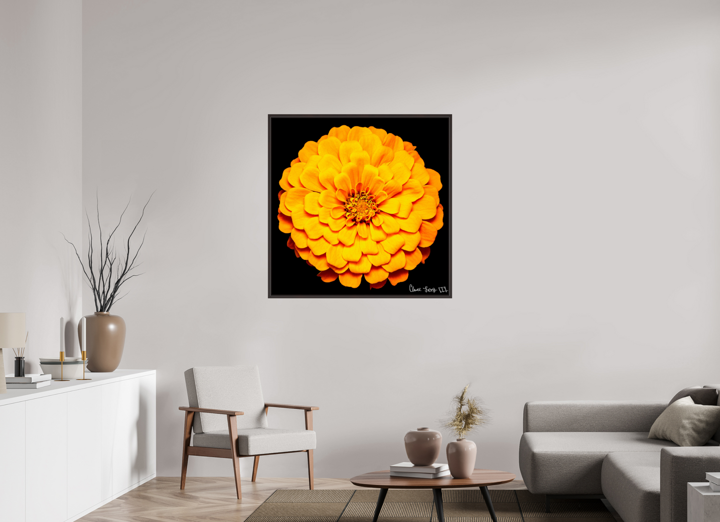 40 x 40″, Floater Frame Alder Brown Midnight Sun