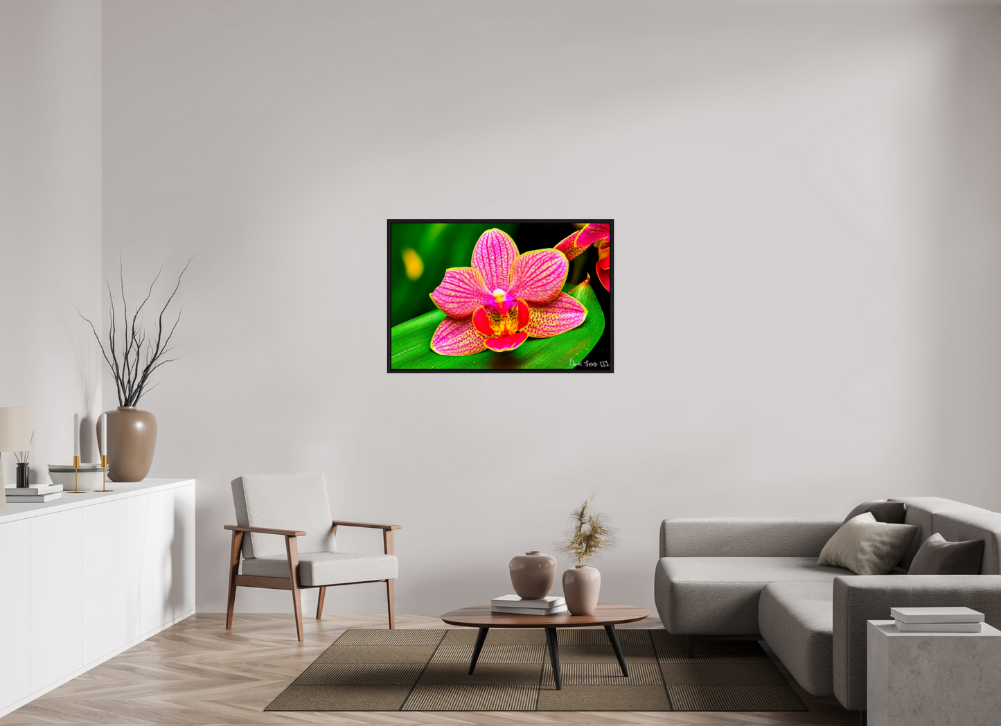 45 x 30″, Floater Frame Black Oak Vigorous Orchid