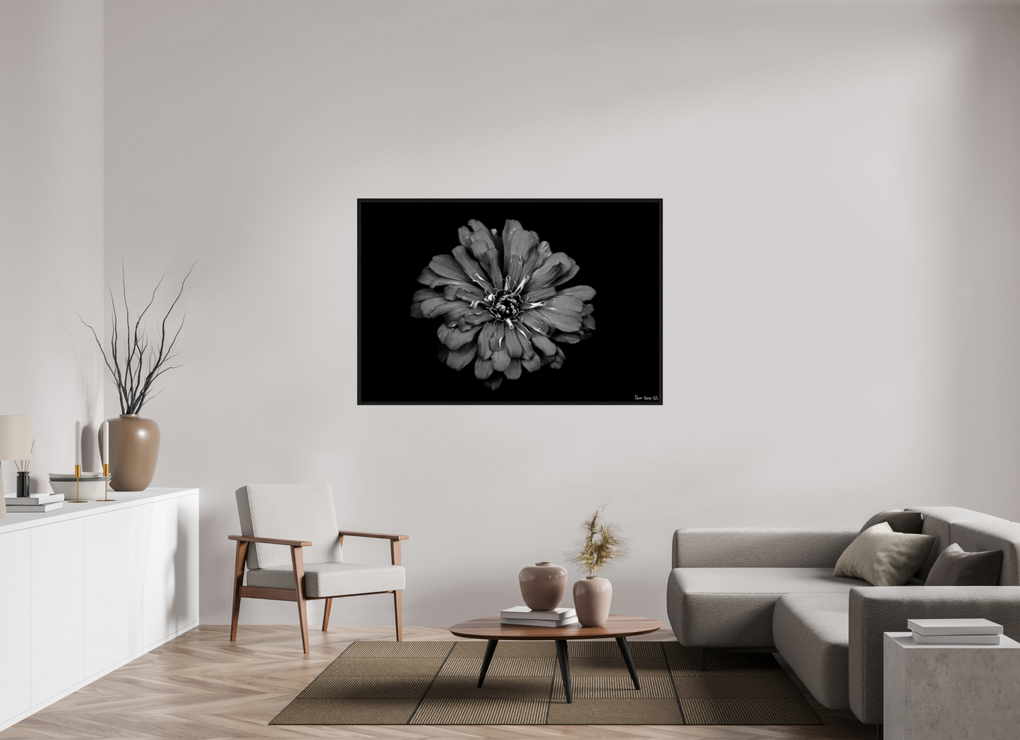 60 x 40″, Floater Frame Black Oak Carbon Zinnia