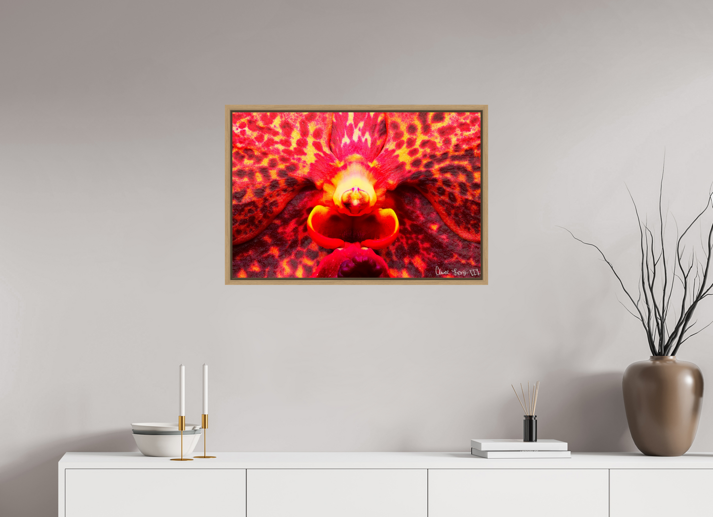 30 x 20″, Floater Frame Natural Oak Orchid’s Last Stand in the Inferno
