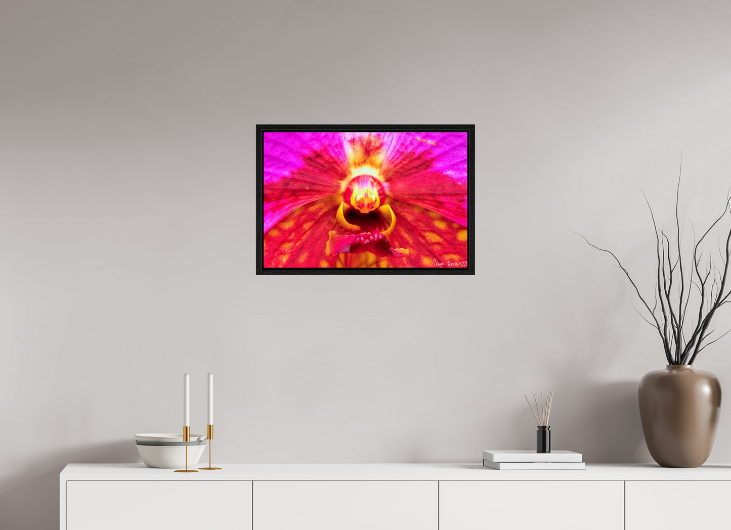 24 x 16″, Floater Frame Black Oak Tie Dye Orchid