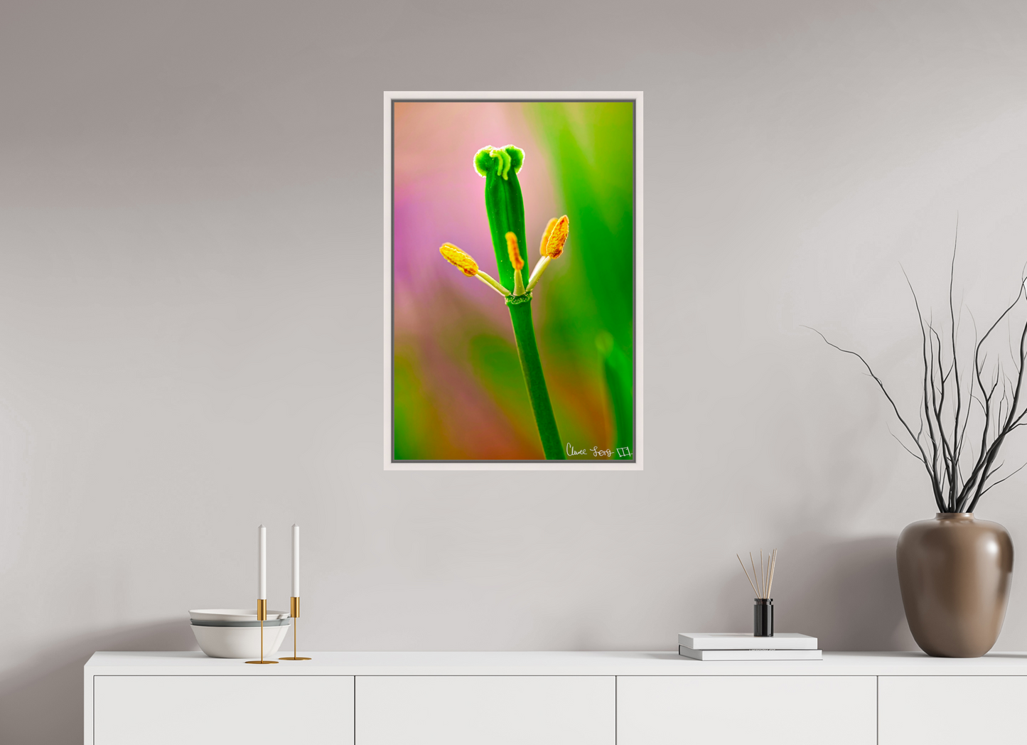 20 x 30″, Floater Frame Maple White Gaia’s Tower