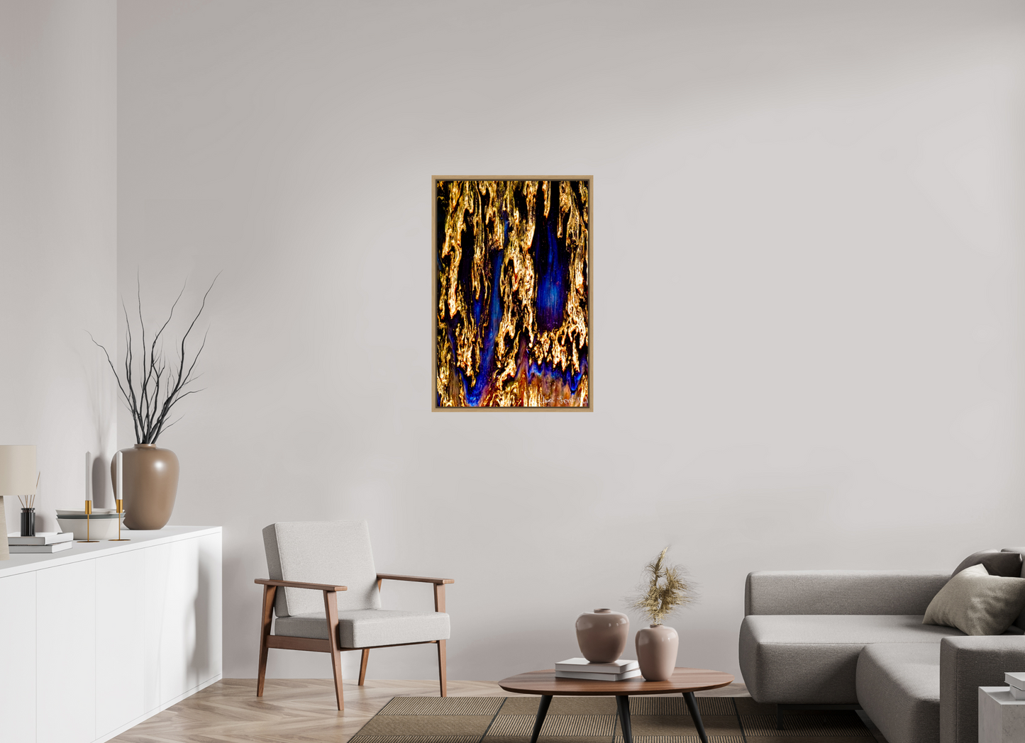 24 x 36″, Floater Frame Natural Oak Gilded Torrent