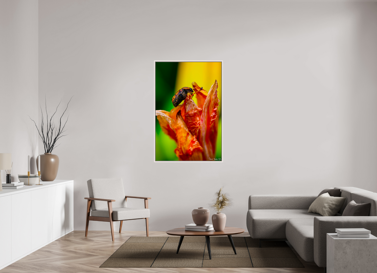 36 x 54″, Floater Frame Maple White Perched Grave