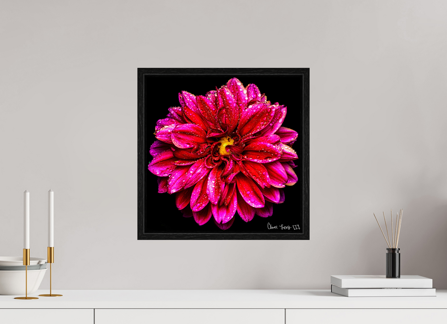 15 x 15″, Floater Frame Black Oak Droplets Galore