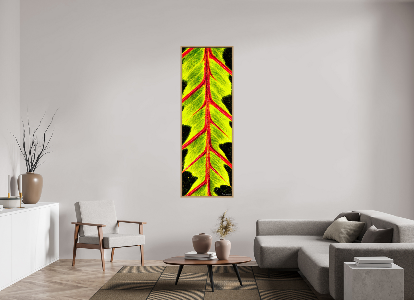 24 x 72″, Floater Frame Natural Oak Highlighted Maranta