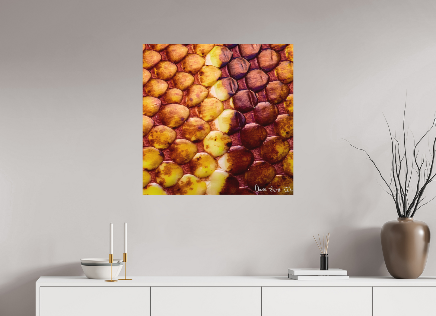 30 x 30″, Matte Metal Reptilian Divide