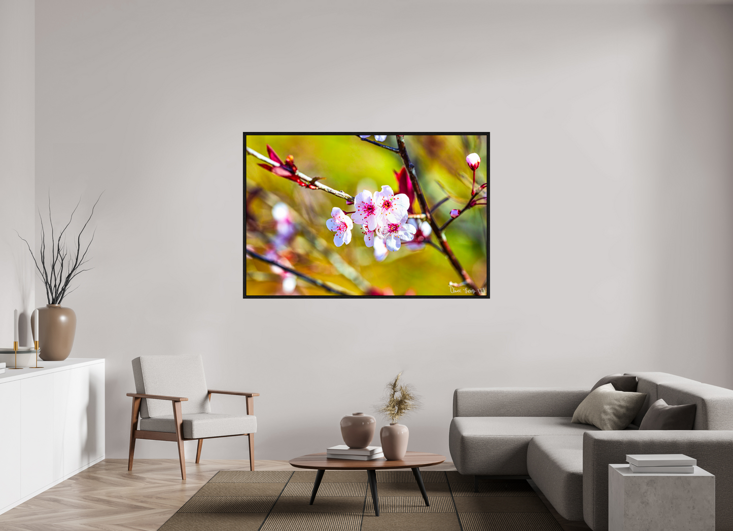 66 x 44″, Floater Frame Black Oak Cherry Blossom