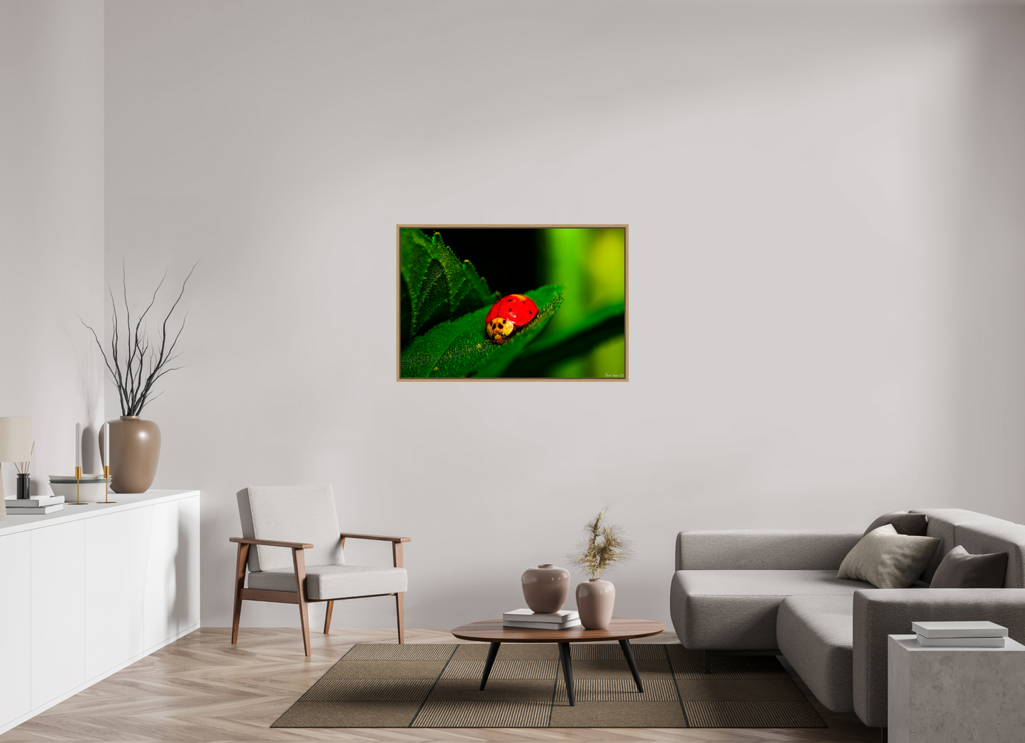 45 x 30″, Floater Frame Natural Oak Our Lady Bird