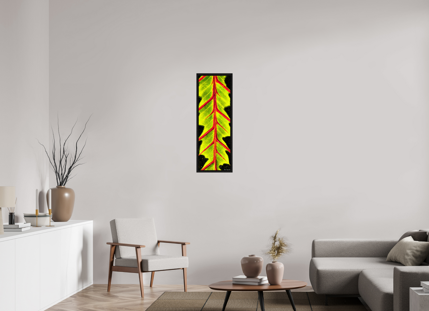 12 x 36″, Floater Frame Black Oak Highlighted Maranta