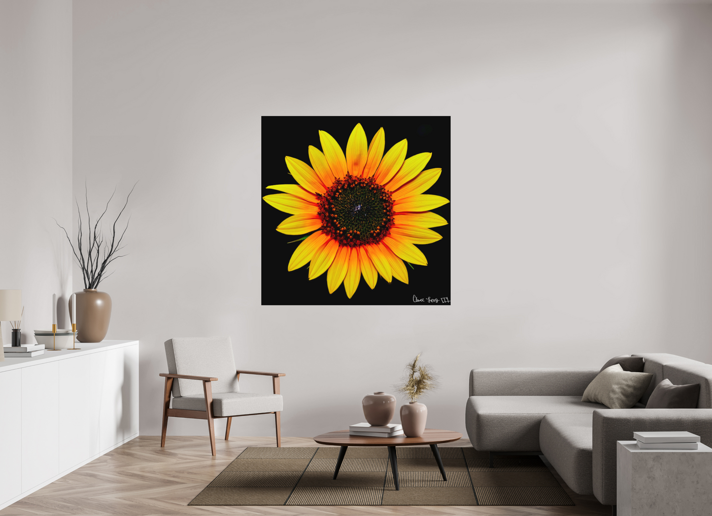 55 x 55″, Matte Metal Nana’s Sunflower