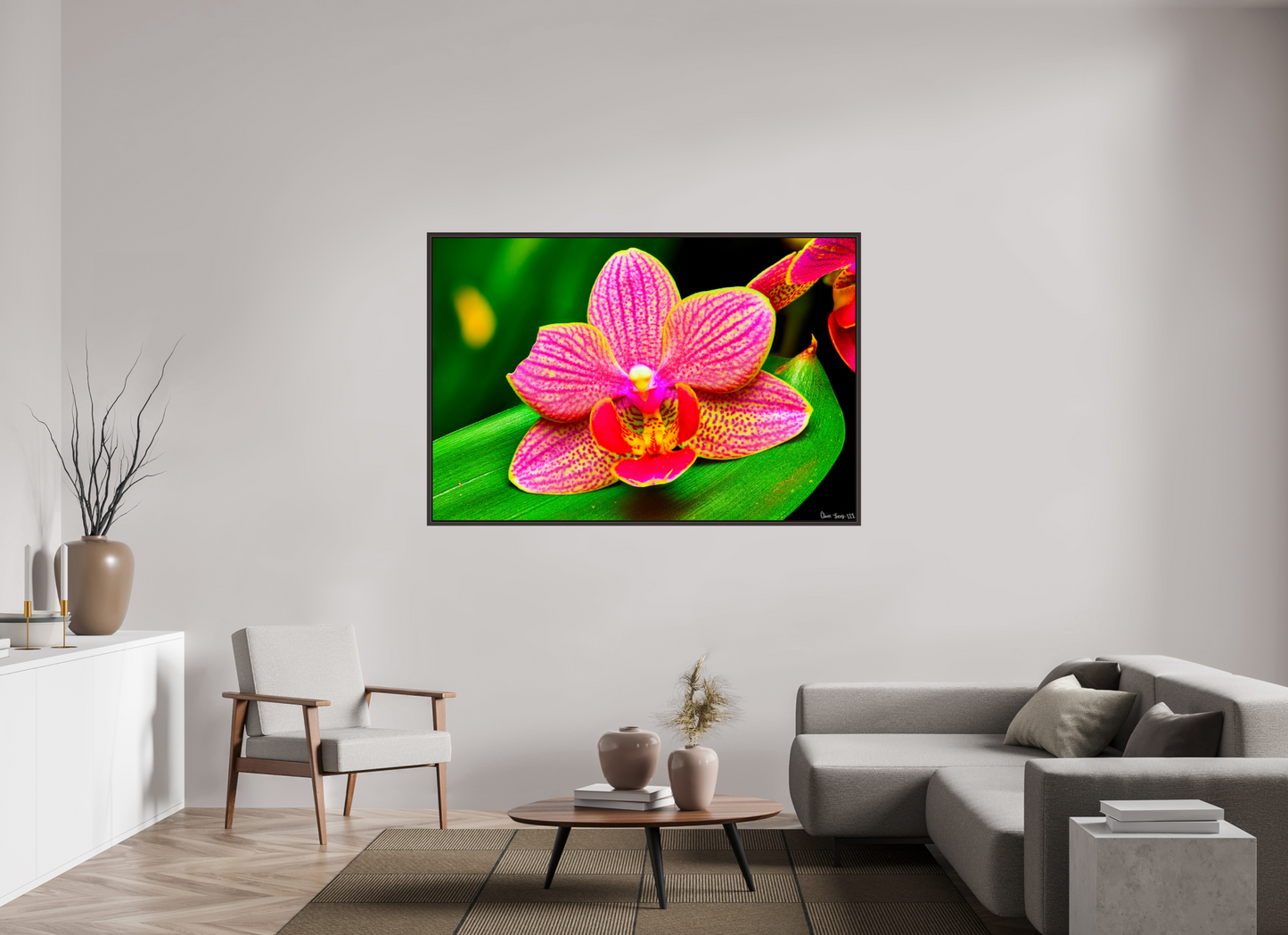 66 x 44″, Floater Frame Alder Brown Vigorous Orchid