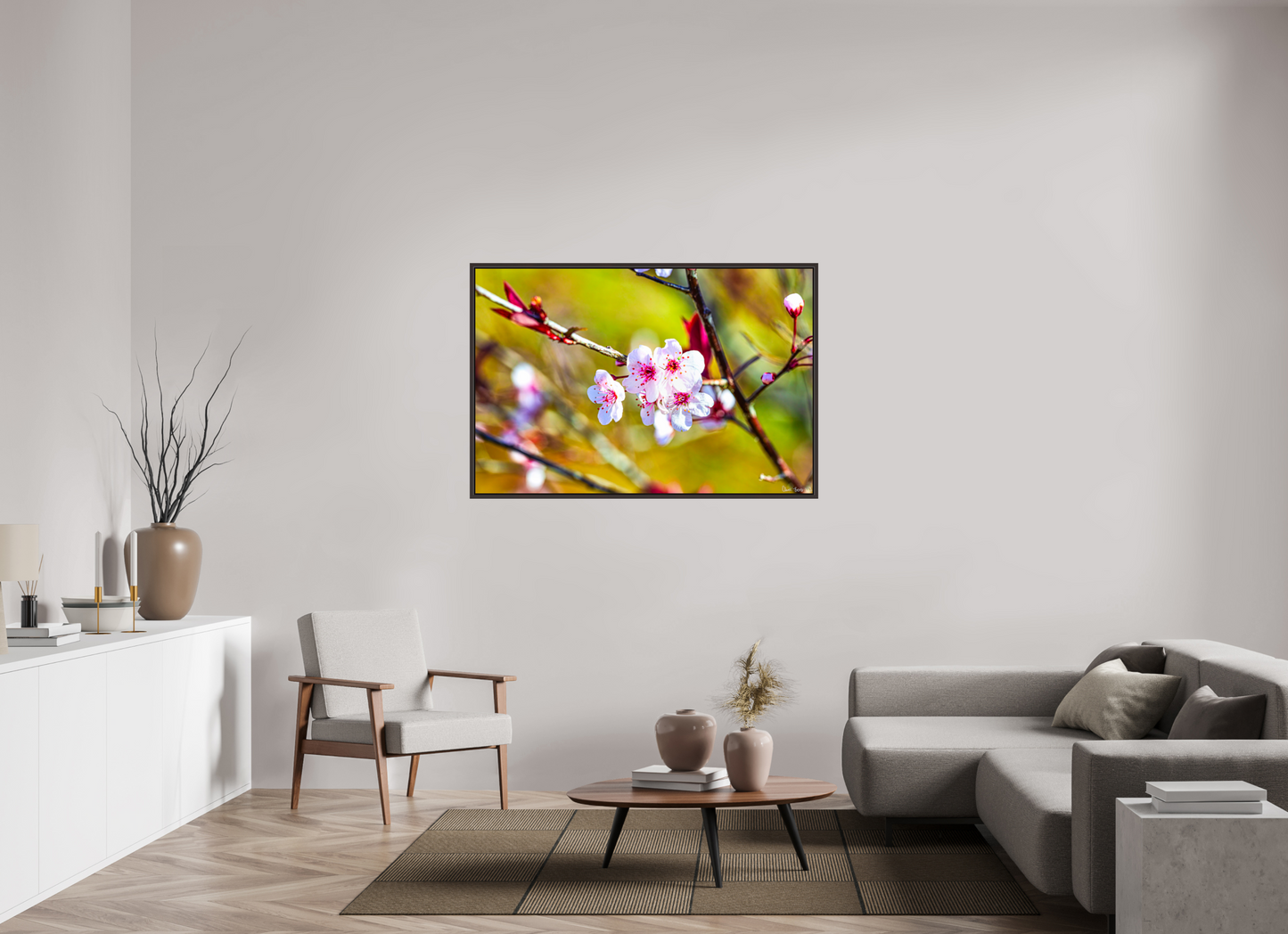 54 x 36″, Floater Frame Alder Brown Cherry Blossom