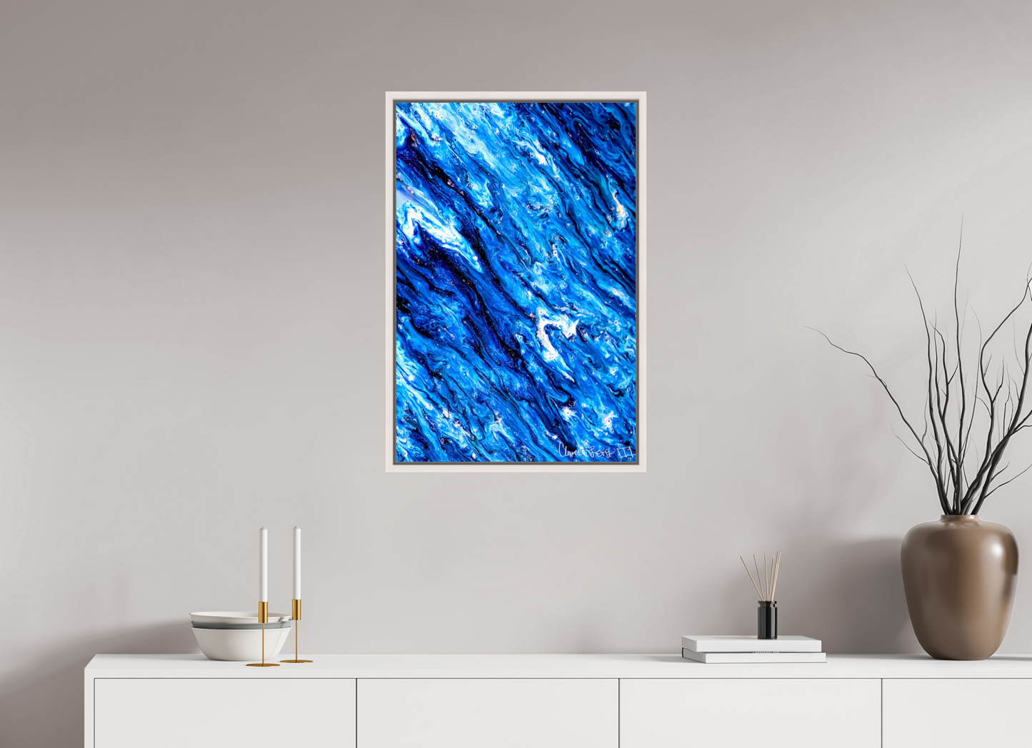 20 x 30″, Floater Frame Maple White Tilted Waves