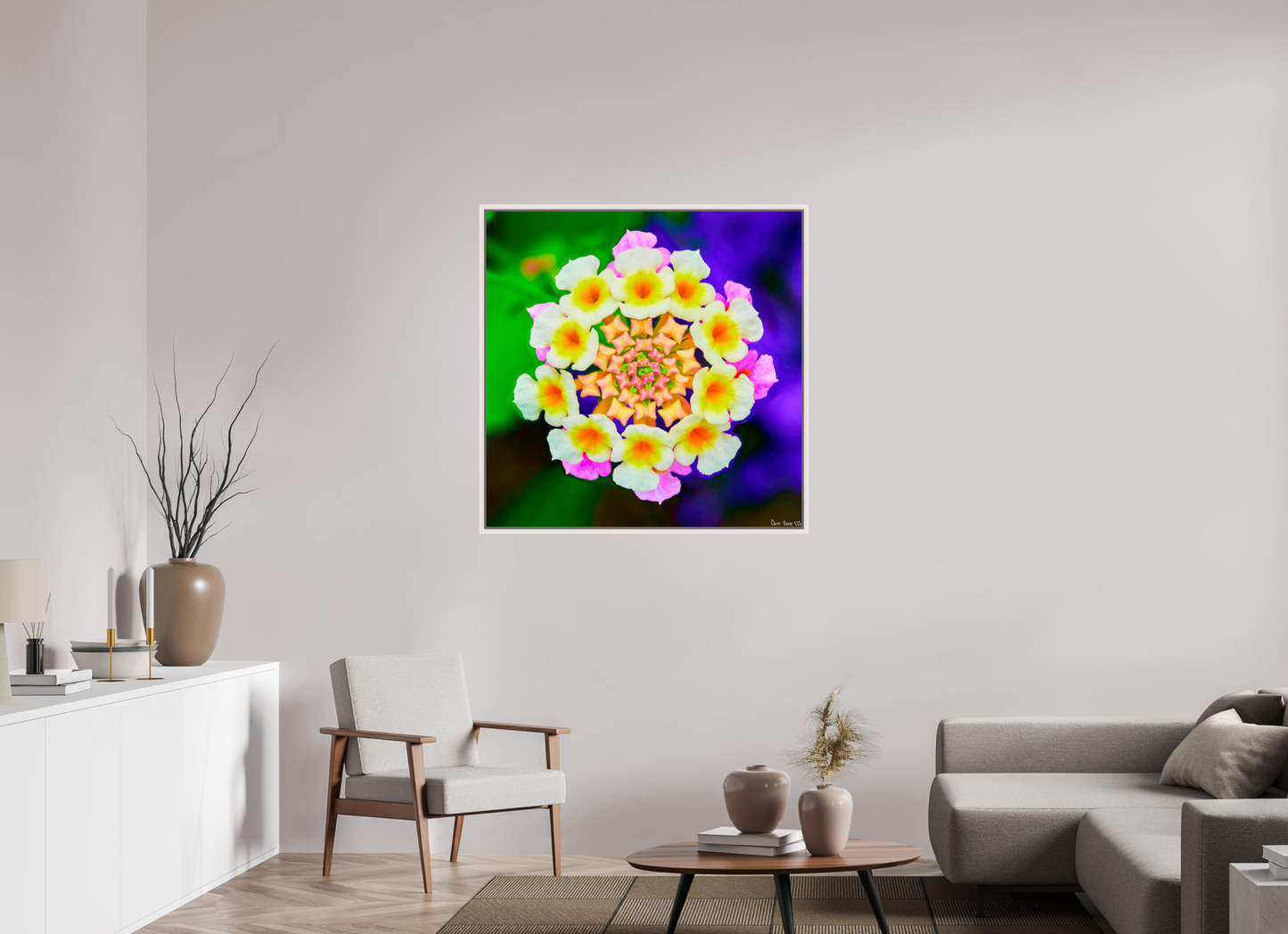 40 x 40″, Floater Frame Maple White Quintessence